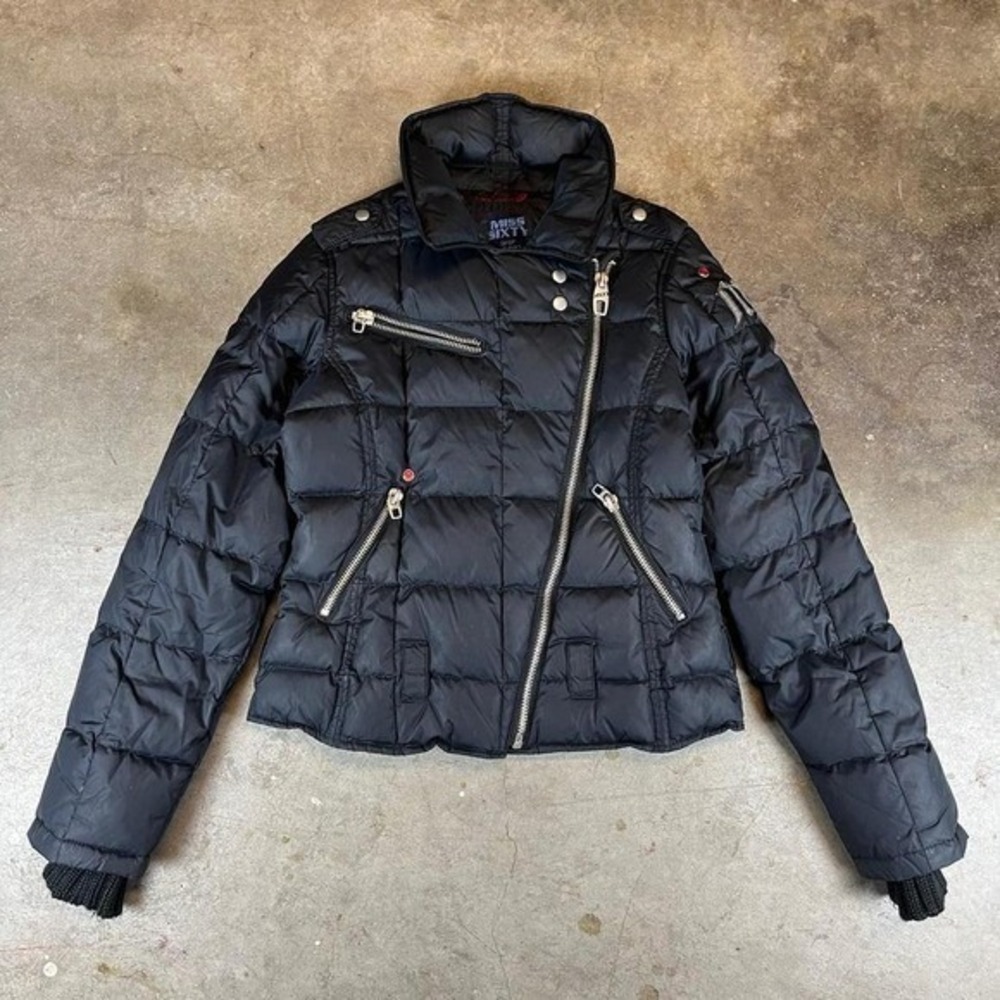 Miss Sixty Black Quilted Moto Puffer Jacket Size womens XS/S‎